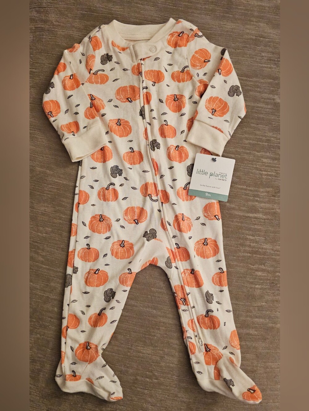 NWT Little Planet by Carter's Organic Cotton Sleep & Play Harvest Pumpkins 9M